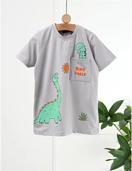 Tricou Dino World, model gri