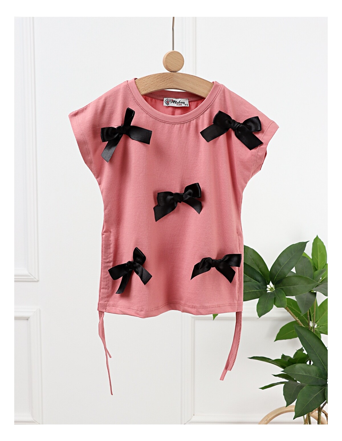 Tricou Kimono cu Fundite, roz-prafuit
