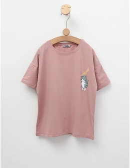 Tricou Lazy Cat, model roz-prafuit