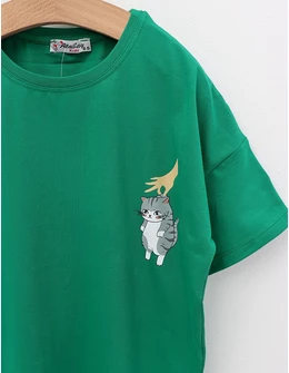 Tricou Lazy Cat, model verde