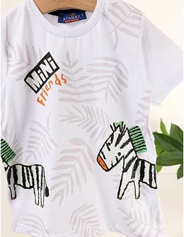 Tricou Mini Zebra Friends, cu alb