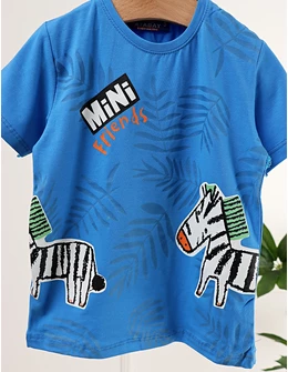 Tricou Mini Zebra Friends, cu albastru