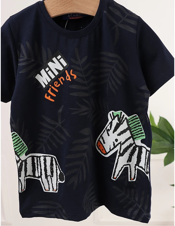 Tricou Mini Zebra Friends, cu bleumarin picture - 2