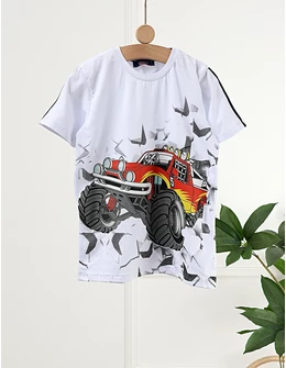 Tricou Monster Truck, cu alb