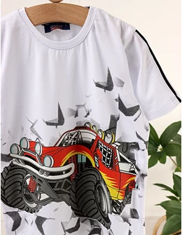 Tricou Monster Truck, cu alb
