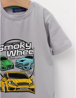 Tricou Smoky Wheel, model gri