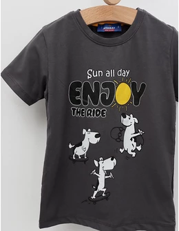 Tricou Sun All Day, Enjoy cu gri-inchis