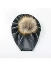 Turban catifelat albastru-gri cu blanita artificiala picture - 1