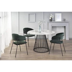 Masă Brodway rotundă, blat MDF furniruit, design elegant cu sticlă și oțel, diametru 110x75 cm, alb/negru