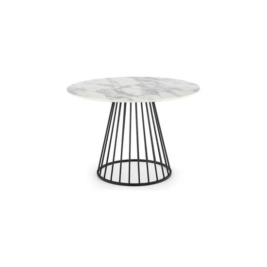 Masă Brodway rotundă, blat MDF furniruit, design elegant cu sticlă și oțel, diametru 110x75 cm, alb/negru picture - 2