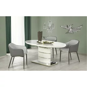 Masă extensibilă Aspen albă 140–180x90x76 cm, MDF lucios și oțel