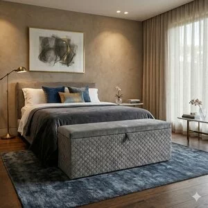 Bancă cu ladă de depozitare Babylon, gri - 142x44x51 cm, tapițată cu stofă catifelată