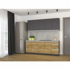 Bucătărie Madera, sistem modular, fronturi din PAL melaminat, lungime 200 cm, alb
