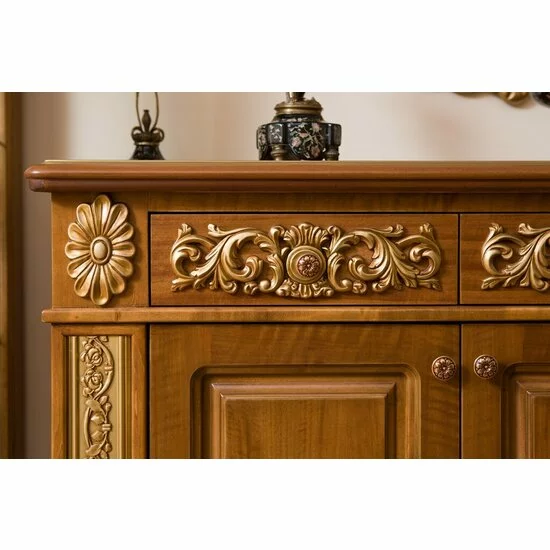 Bufet 4 Uși Vicky, design elegant, masiv fag + panel + MDF furniruit nuc, 180x49x65 h cm, finisaj la alegere picture - 2