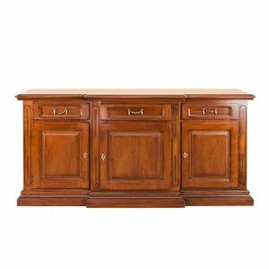 Bufet Mara cu 3 uși din lemn masiv fag, panel și MDF, furniruit cu furnir de nuc, 188,5x58x88 mm