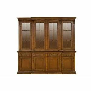 Bufet Vitrină 4 Uși Diana, expunere + depozitare, masiv fag + panel + MDF furniruit nuc, 240x58x140 h cm, finisaj la alegere