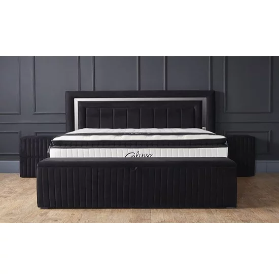 Bancă cu ladă de depozitare Calipso, tapițată cu stofă catifelată, 140x43x50 cm, negru picture - 3