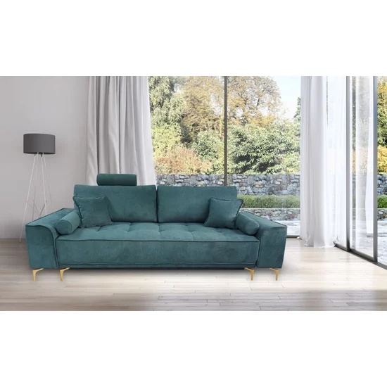 Canapea extensibilă Baroc, design elegant cu tetiere opționale și perne incluse, ladă de depozitare și spătar rabatabil, structură din fag masiv, 245x104 cm, culoare personalizabilă picture - 2