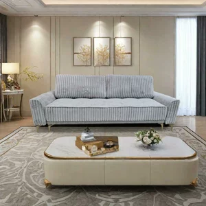 Canapea extensibilă Baroc, design elegant cu tetiere opționale și perne incluse, ladă de depozitare și spătar rabatabil, structură din fag masiv, 245x104 cm, culoare personalizabilă