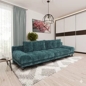 Canapea extensibilă Anton, ladă depozitare, spațiu dormit 210x148 cm, brațe integrate, structură lemn masiv + spumă poliuretanică + arcuri sinusoidale, tapițată cu stofă premium, 293x107x88 cm, personalizabil