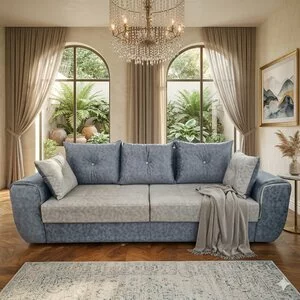 Canapea extensibilă Milano - 258x100 cm, cu ladă de depozitare, tapițerie stofă, saltea poliuretanică, structură fag