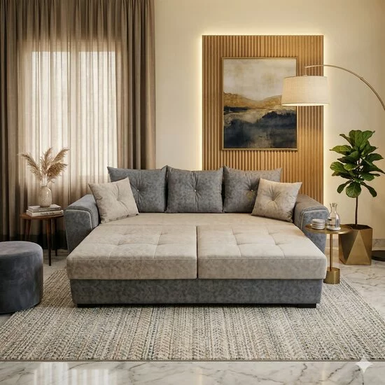 Canapea extensibilă Milano - 258x100 cm, cu ladă de depozitare, tapițerie stofă, saltea poliuretanică, structură fag picture - 2