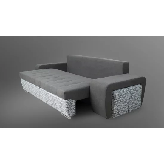 Canapea extensibilă Mara, design modern cu tabureți integrați și ladă de depozitare, burete gros și structură din fag masiv, 250x192 cm, culoare personalizabilă picture - 3