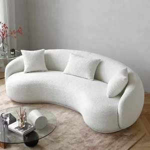 Canapea Fixă 3 Locuri Basel - Design Curbat Semilună, Textură Moale Bouclé, 235x95 cm