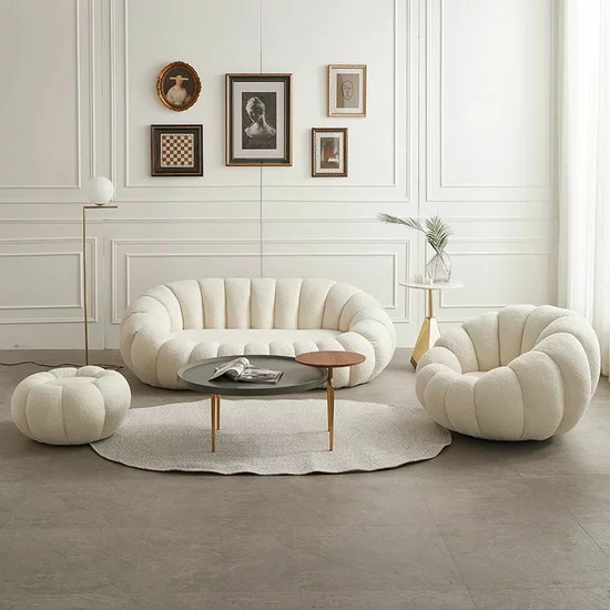 Canapea Fixă 3 Locuri Daisy - Design Organic Rotund, Stil Pumpkin, Bază Aurie, 180x75 cm picture - 2