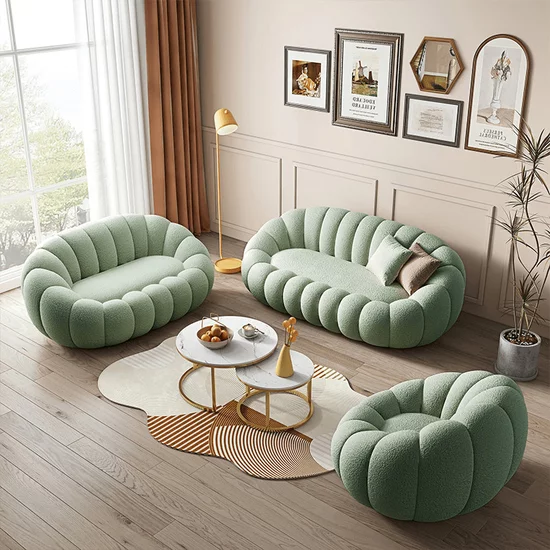 Canapea Fixă 3 Locuri Daisy - Design Organic Rotund, Stil Pumpkin, Bază Aurie, 180x75 cm picture - 4