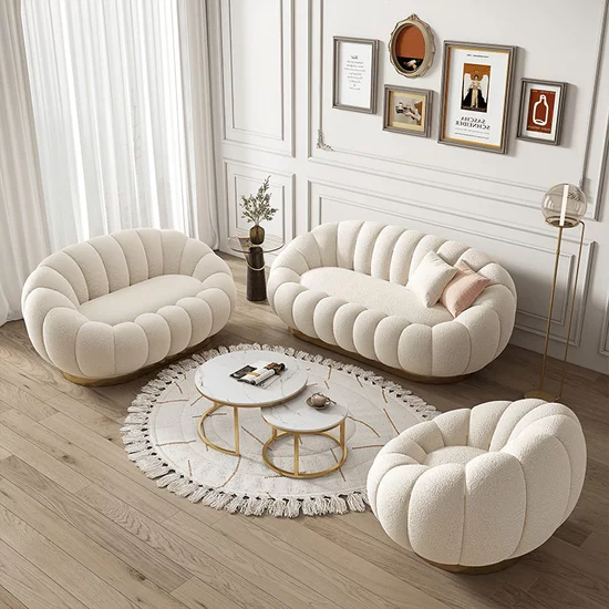 Canapea Fixă 3 Locuri Daisy - Design Organic Rotund, Stil Pumpkin, Bază Aurie, 180x75 cm picture - 5