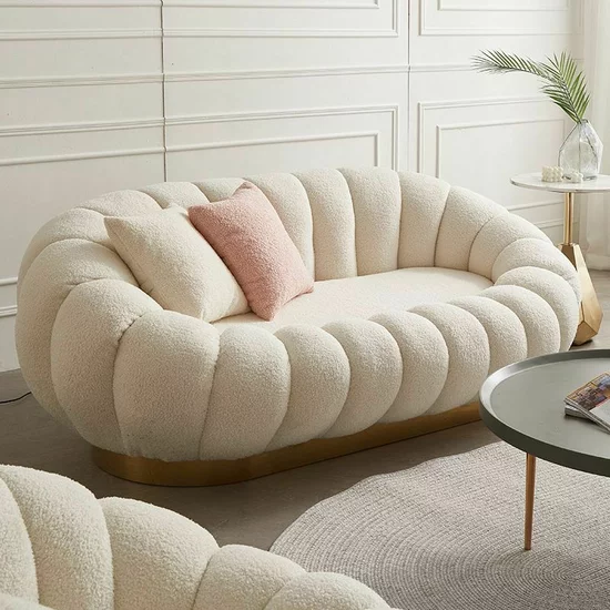 Canapea Fixă 3 Locuri Daisy - Design Organic Rotund, Stil Pumpkin, Bază Aurie, 180x75 cm picture - 3