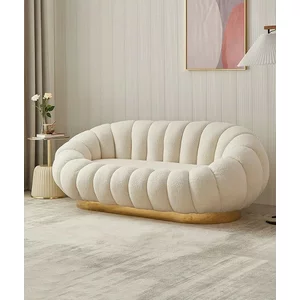 Canapea Fixă 3 Locuri Daisy - Design Organic Rotund, Stil Pumpkin, Bază Aurie, 180x75 cm