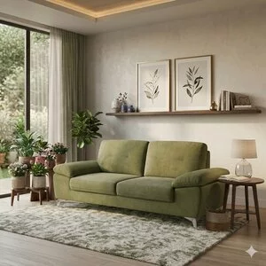 Canapea fixă Lora 2L, diverse culori - 186x105 cm, tetiere rabatabile, cadru lemn masiv și arcuri sinusoidale