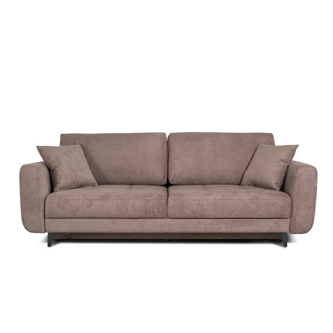 Canapea Karisa extensibilă, extra confort cu ladă integrată și perne incluse, structură lemn masiv și PAL, 241x113x91 cm, culoare personalizabilă