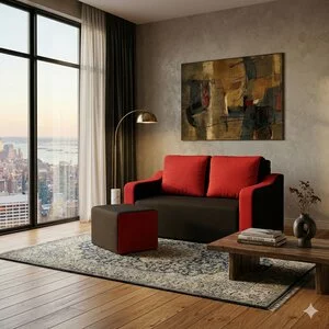 Canapea extensibilă Lena Modern, negru 150 cm, suprafata de dormit - 120x190 cm, 2 locuri, tabureți integrați