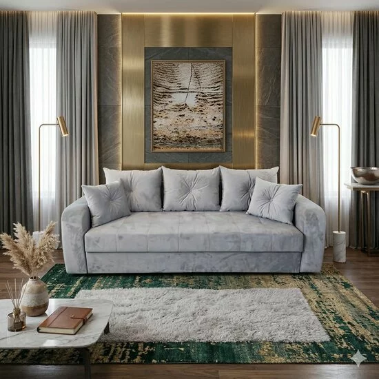 Canapea extensibilă Lima, culoare personalizabila - 240x100 cm, saltea spumă poliuretanică, 3 perne decorative incluse picture - 2