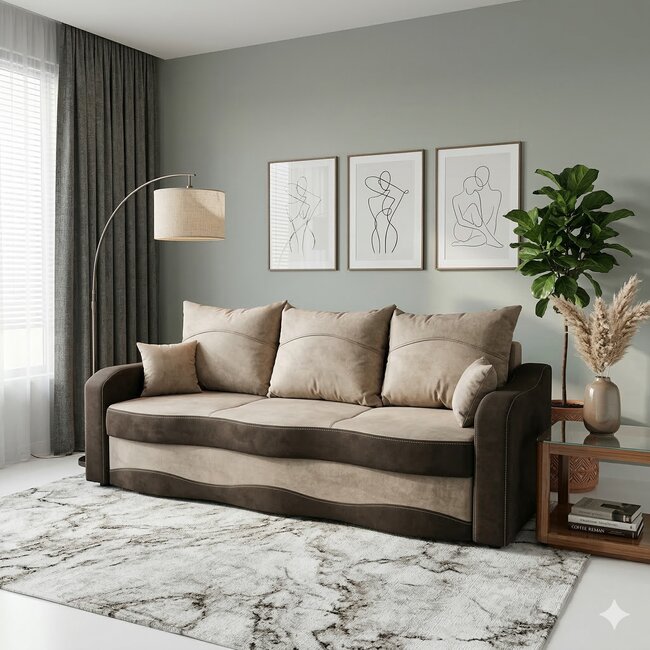 Canapea extensibilă Mona, gri - 220x100 cm, structură lemn masiv, stofă premium