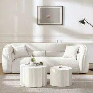 Canapea Prag 2 Locuri - Design Rotunjit Mid-Century, Textură Boucle, 190*95*75 cm