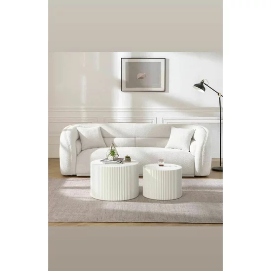 Canapea Prag 3 Locuri - Design Rotunjit Mid-Century, Textură Boucle, 235x95 cm picture - 5