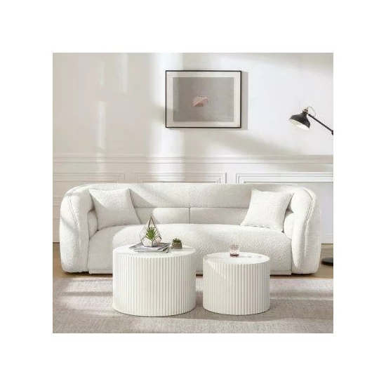 Canapea Prag 3 Locuri - Design Rotunjit Mid-Century, Textură Boucle, 235x95 cm picture - 2