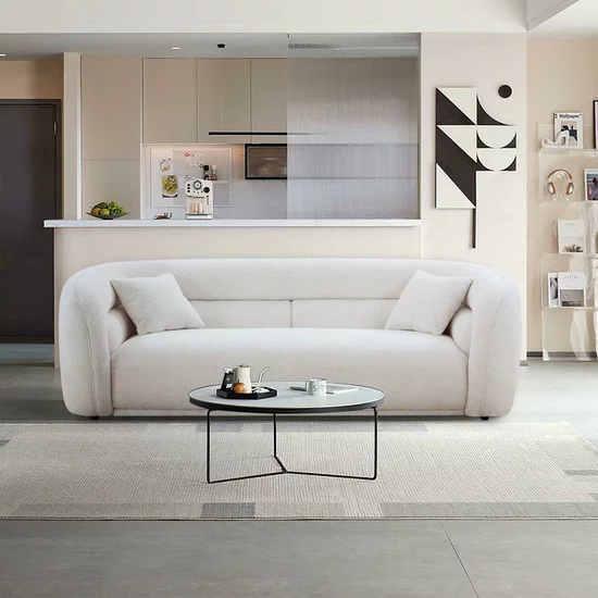 Canapea Prag 3 Locuri - Design Rotunjit Mid-Century, Textură Boucle, 235x95 cm picture - 3
