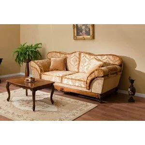 Canapea fixă Rapsodi, 3 locuri, stofă și lemn masiv, 220x85x104 cm, crem