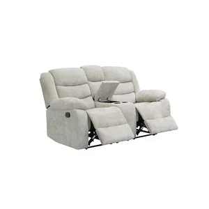 Canapea recliner Relax 2 locuri gri, catifea, suport picioare, pahare și spațiu depozitare, design ergonomic