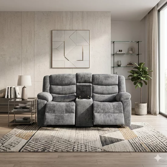 Canapea recliner Relax 2 locuri gri, catifea, suport picioare, pahare și spațiu depozitare, design ergonomic picture - 2