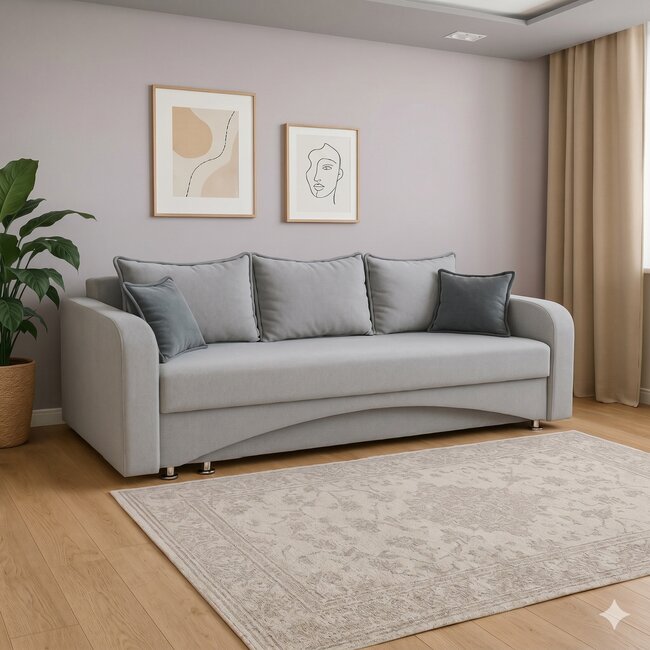 Canapea Royal, 3 locuri, extensibilă cu ladă de depozitare, structură lemn de fag + PAL, arcuri bonell, tapițerie catifea baby face 235x105x80 cm, Culoare personalizabilă