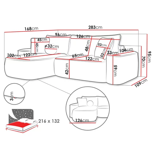 Colțar Sandby, 283x168 cm, cu ladă de depozitare, spațiu de dormit generos, material premium picture - 9