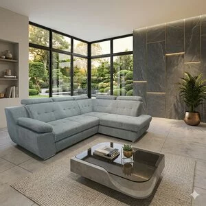 Colțar Abriamo extensibil, tetiere reglabile, ladă depozitare, cadru fag, 277x199 cm, culoare personalizată