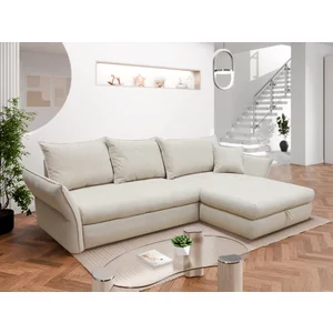 Colțar Acero, extensibil cu ladă depozitare și 4 perne incluse, structură lemn masiv și PAL, stofă premium, 275x174x89 cm, bej