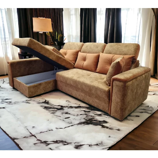 Colțar Paris Tip 1 extensibil,  culoare personalizabila - 240x165 cm, cu ladă de depozitare, saltea memory foam și micro pocket, structură din fag picture - 3